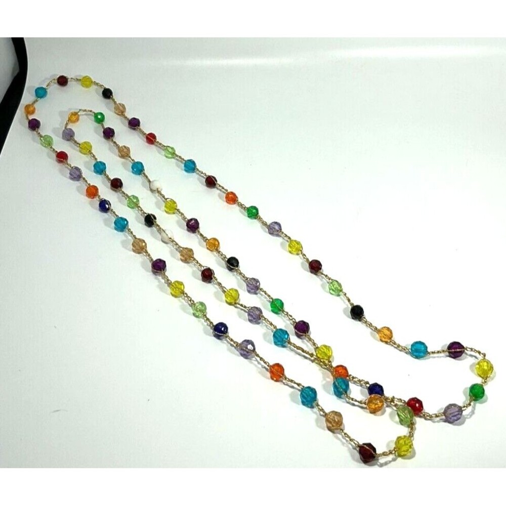 Vintage Necklace Multicolor Station Beads Gold Tone Chain w/ Beads Length 30" - Picture 6 of 7